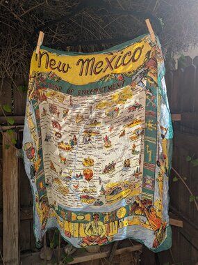 Vtg 50s 60s New Mexico silk large print scarf
